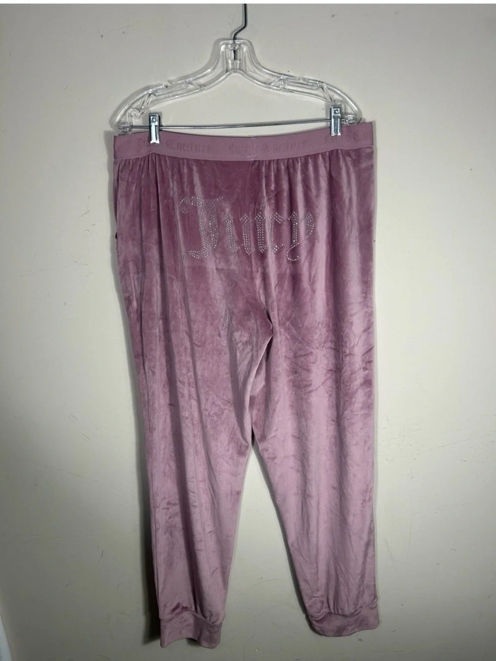 Juicy Couture Velour Crop Hoodie Pants Set Womens L Mauve Y2K Athleisure Sparkle